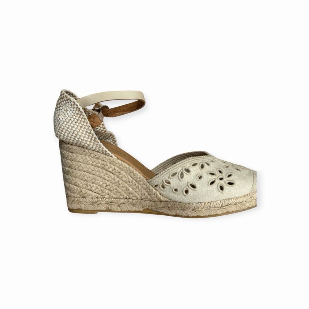 Women's EU 40 9 Maypol Eyelet Lace Cream Espadrille Luxury Wedge Sandal Prep - Picture 6 of 6